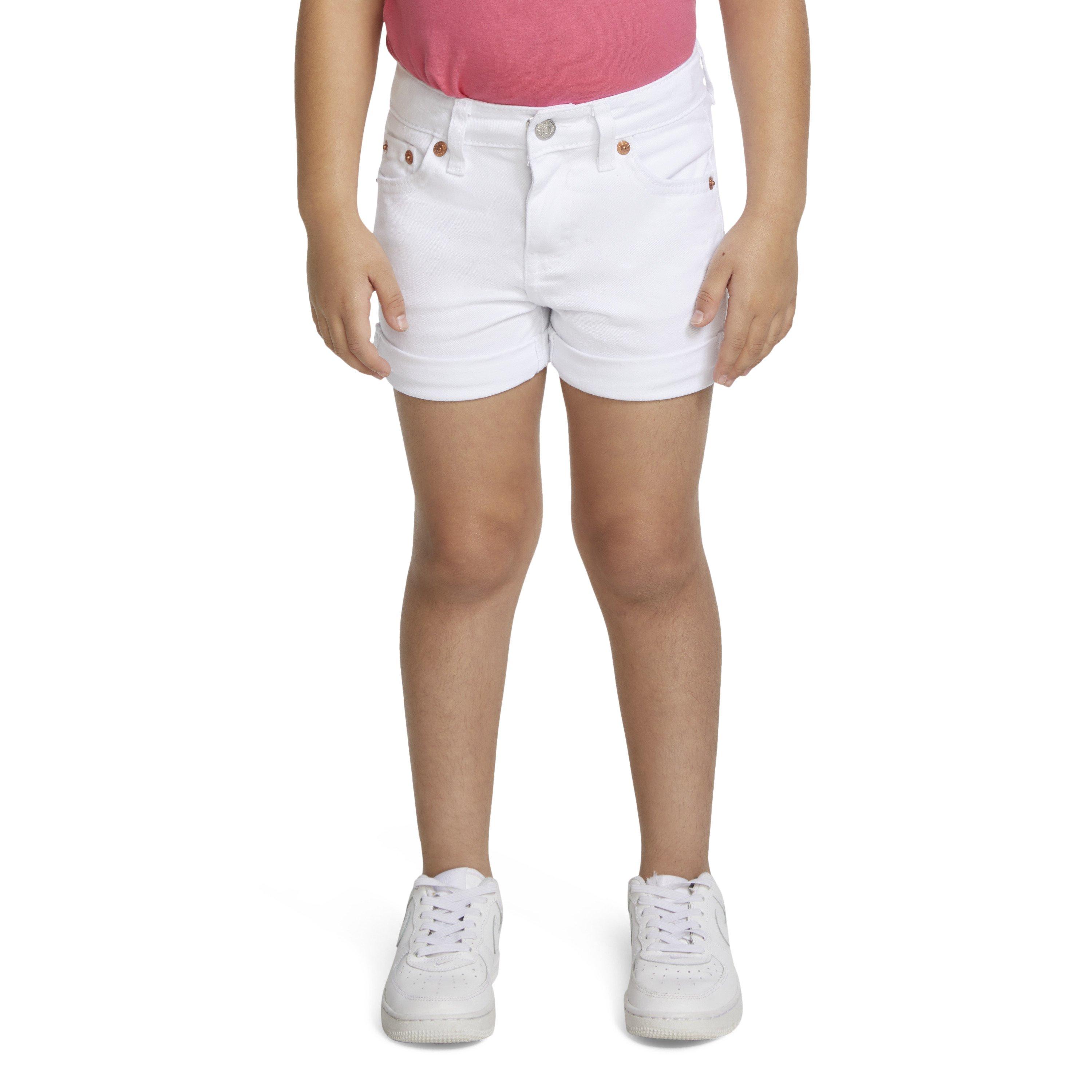 Levi's Little Girls' Girlfriend Fit Roll-Up White Wash Denim Shorty Shorts - WHITE